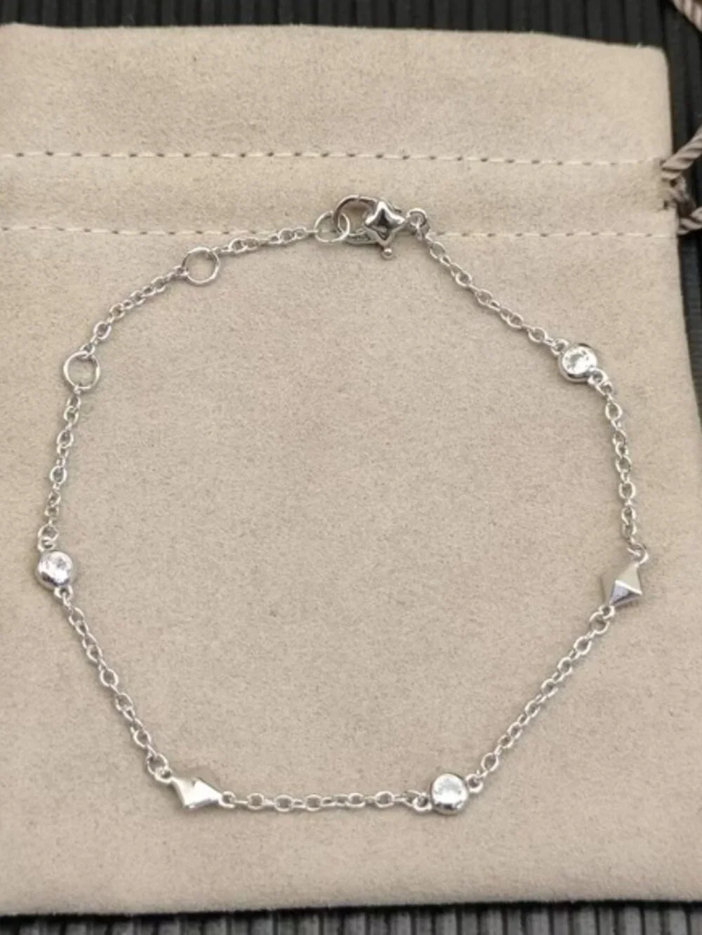 David Yurman Silver Station Bracelet with White Gem Accents
